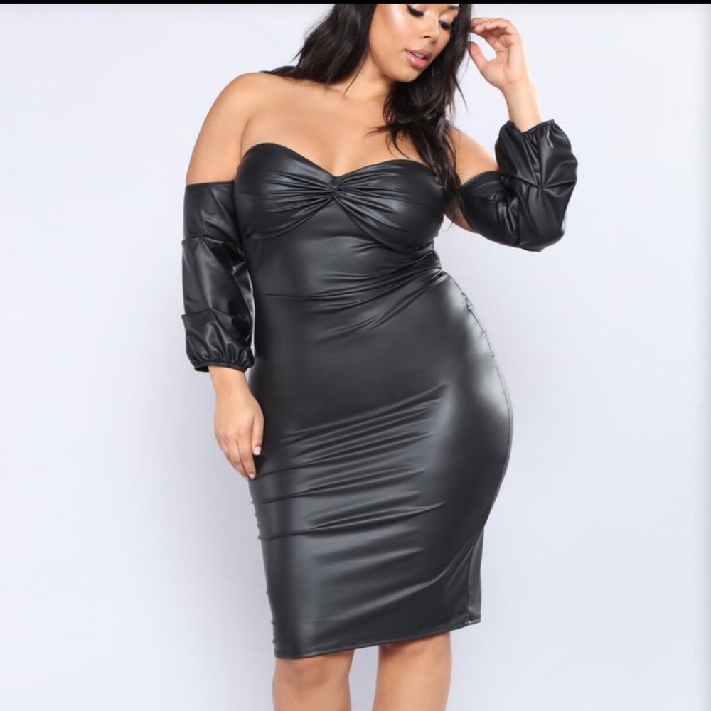 Never worn black faux leather dress